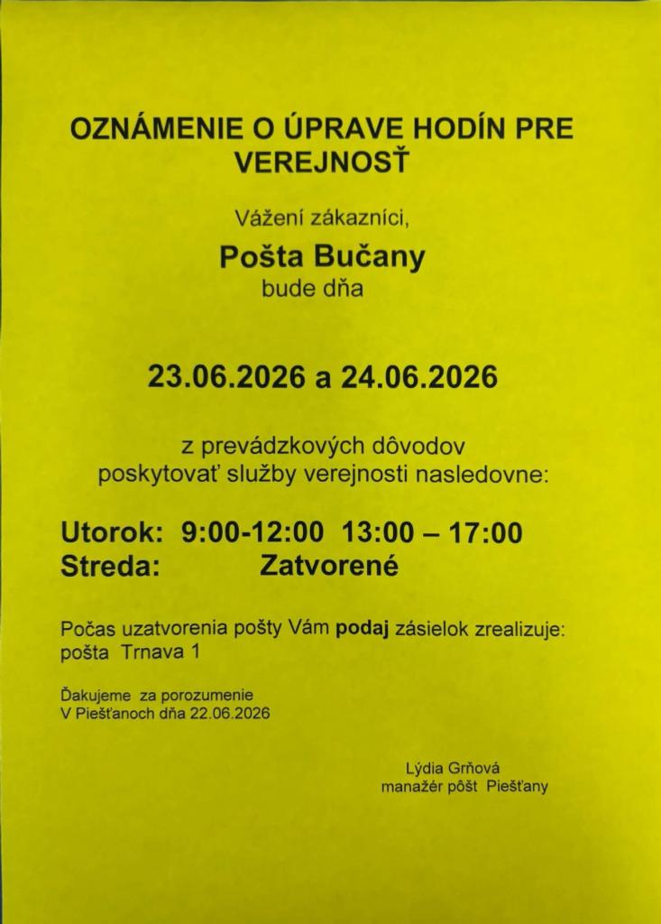 Oznámenie Slovenskej pošty